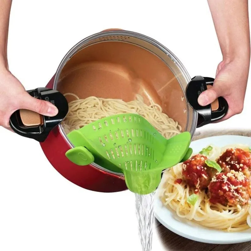 Universal Clip-On Silicone Strainer (Hands-Free Draining for Pots & Pans) - TradixPro