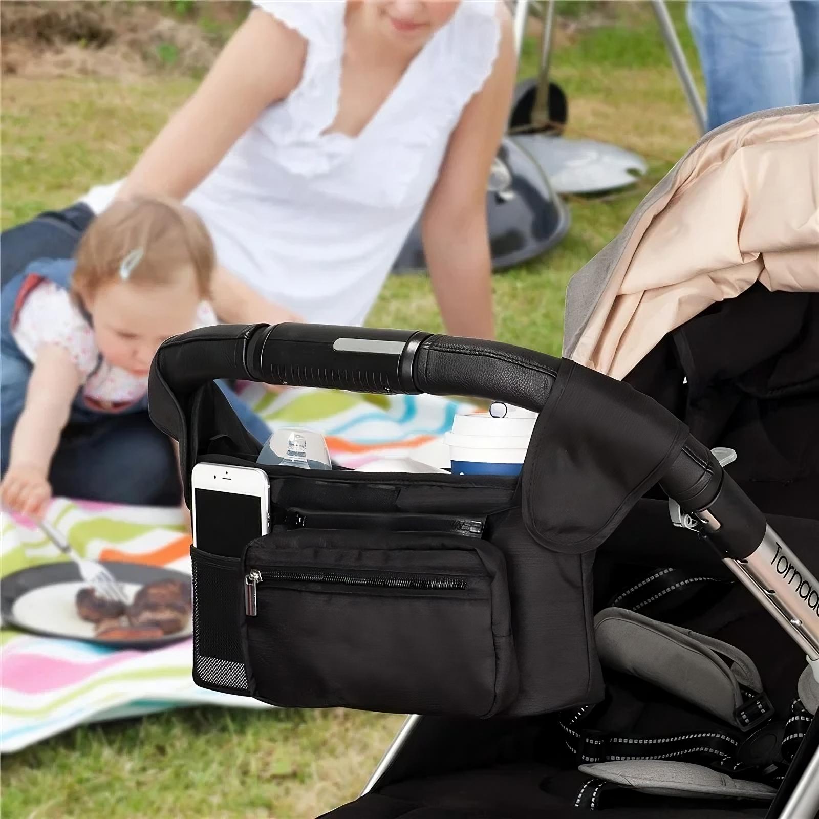 Universal Stroller Organizer with Insulated Cup Holders - Multi-Pocket Storage Bag - TradixPro