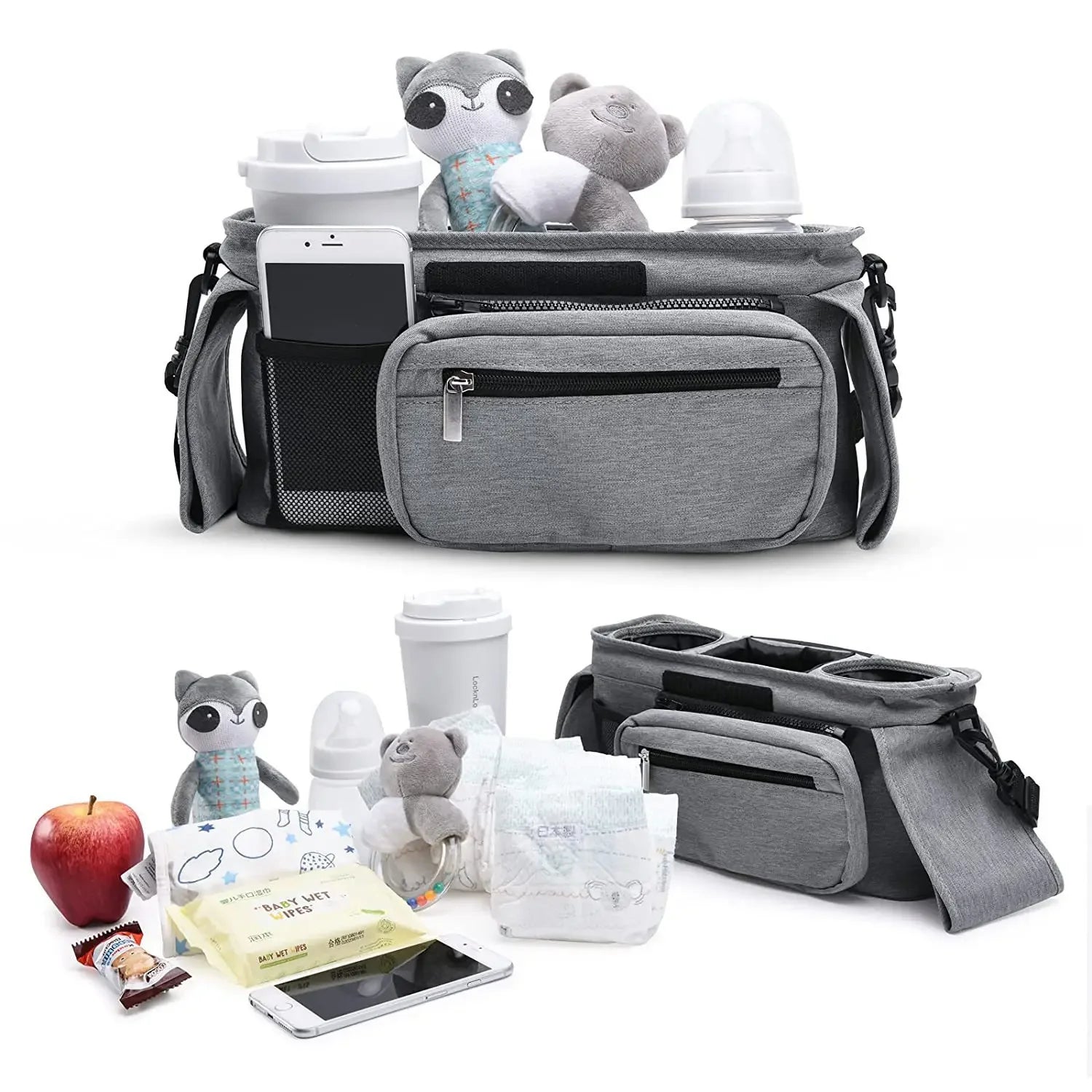 Universal Stroller Organizer with Insulated Cup Holders - Multi-Pocket Storage Bag - TradixPro