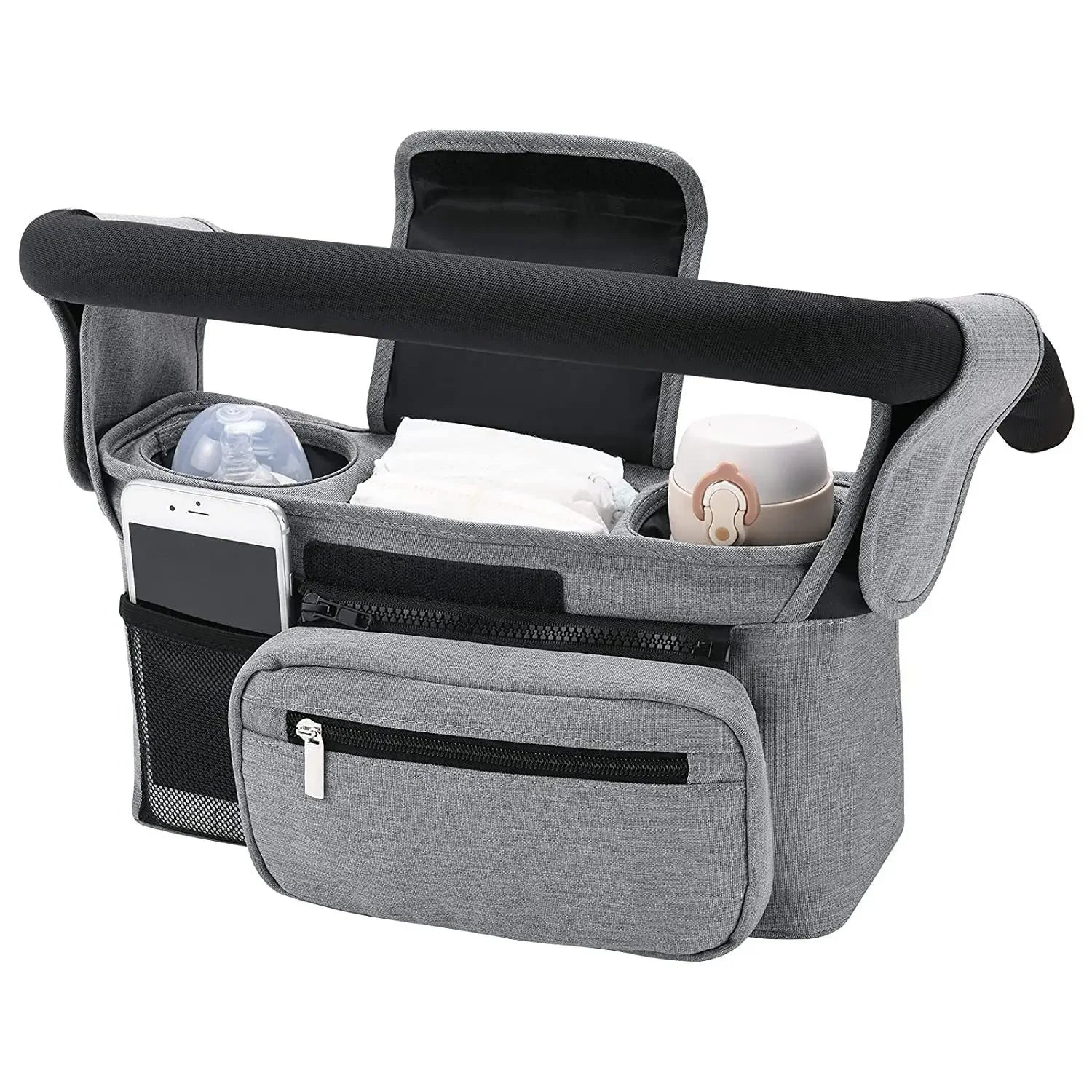 Universal Stroller Organizer with Insulated Cup Holders - Multi-Pocket Storage Bag - TradixPro