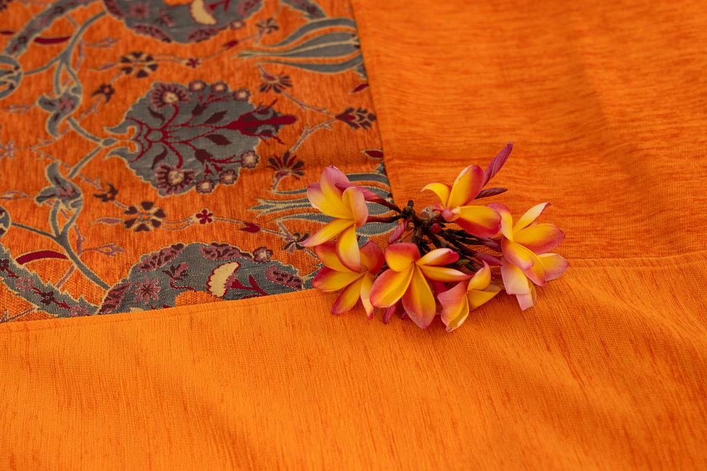 Orange Turkish Botanical Rug with Wide Border, 230 x 200 cm