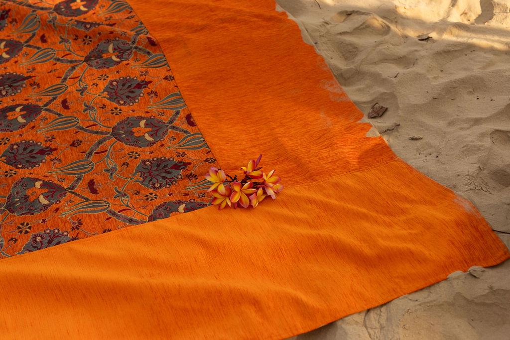 Orange Turkish Botanical Rug with Wide Border, 230 x 200 cm