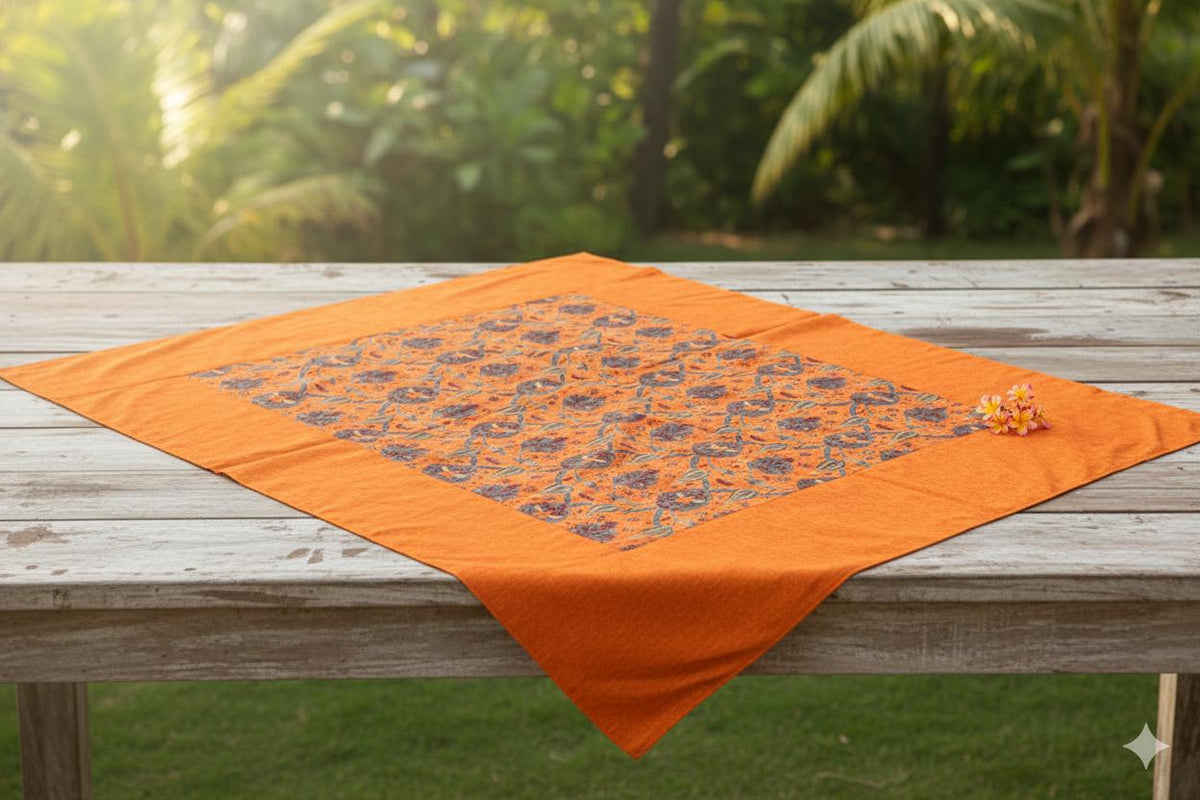 Orange Turkish Botanical Rug with Wide Border, 230 x 200 cm