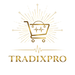 Gold shopping cart icon with heartbeat line and 'TRADIXPRO' text on a white background