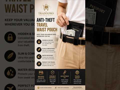 RFID Travel Waist Pouch with Adjustable Hidden Belt, 3 Colors