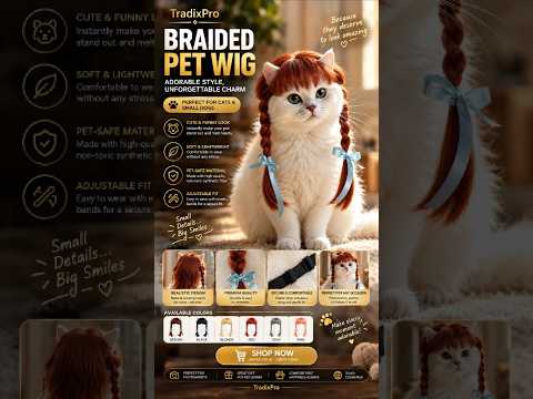 Braided Pet Wig with Bangs and Ribbon Bows for Cats & Small Dogs