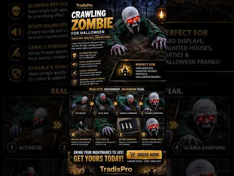 Animated Crawling Zombie Prop, Sound Activated Halloween Decor